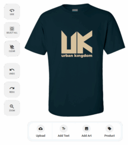 a t-shirt with the Urban Kingdom logo on it surrounded by editing tools