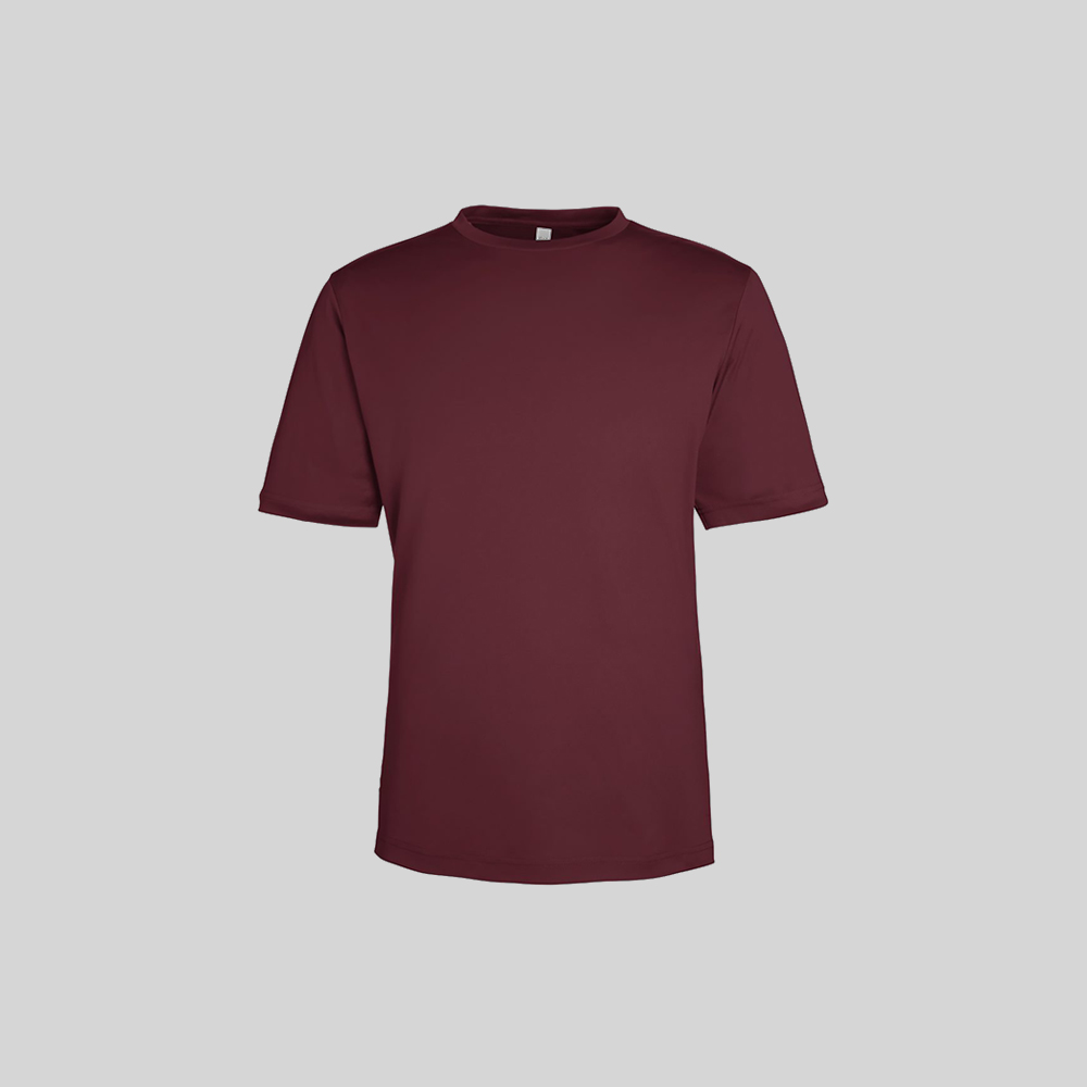 A prominently displayed red t-shirt. Represents the t-shirt category.