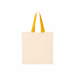a canvas tote bag with gold yellow handles