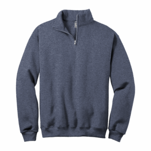 a navy quarter-zip sweatshirt